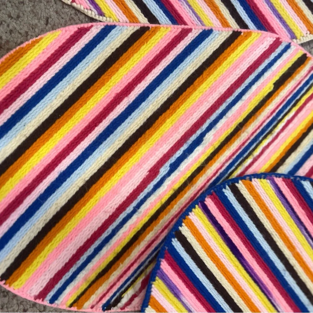 Vintage Set Of 5 Oval Stripes  Rainbow  Cotton Crochet Placemats  Set 1980s‎